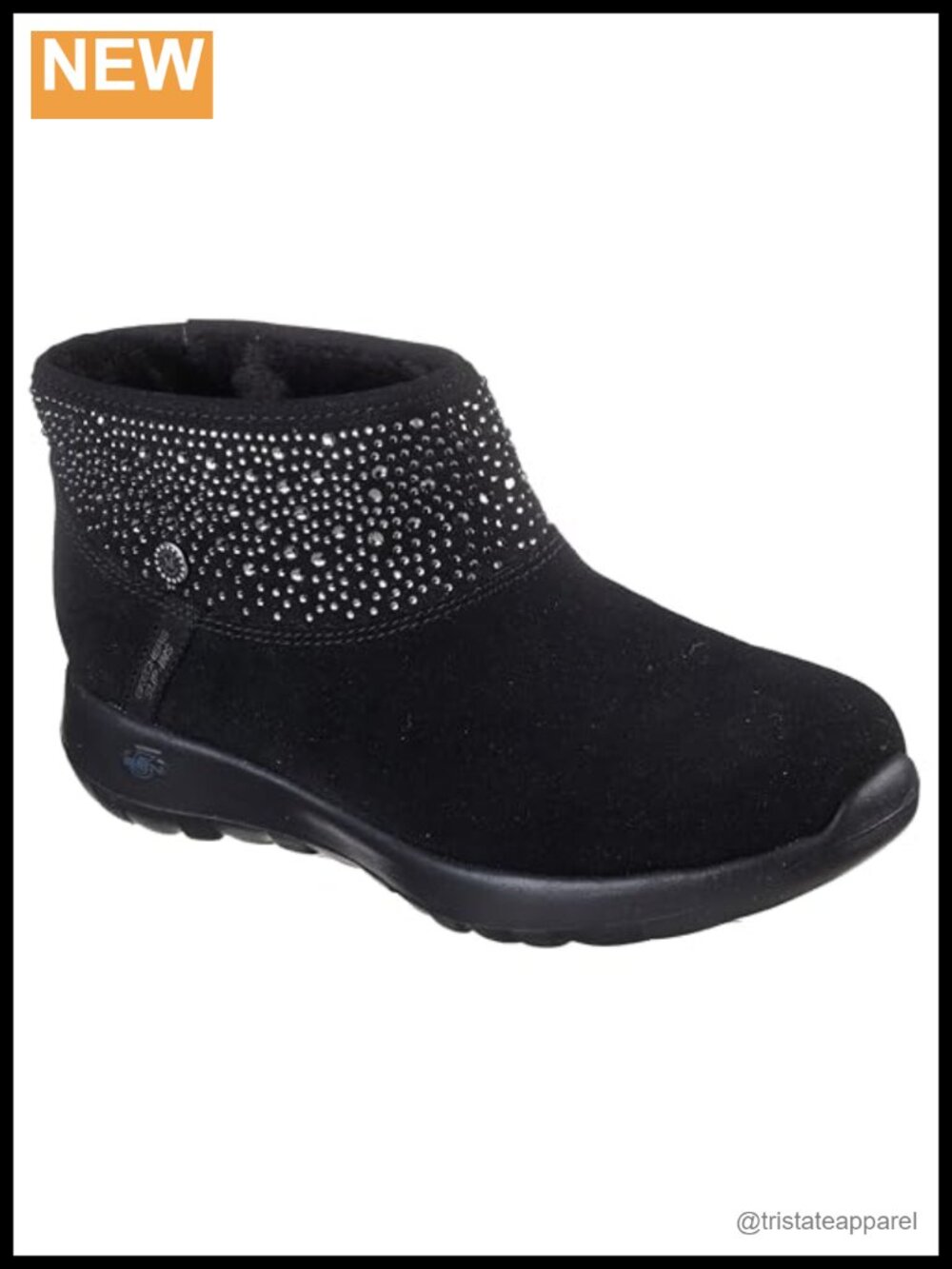 Skechers Hands Free Slip-ins Suede Ankle Bootie with Rhinestones, Faux Fur